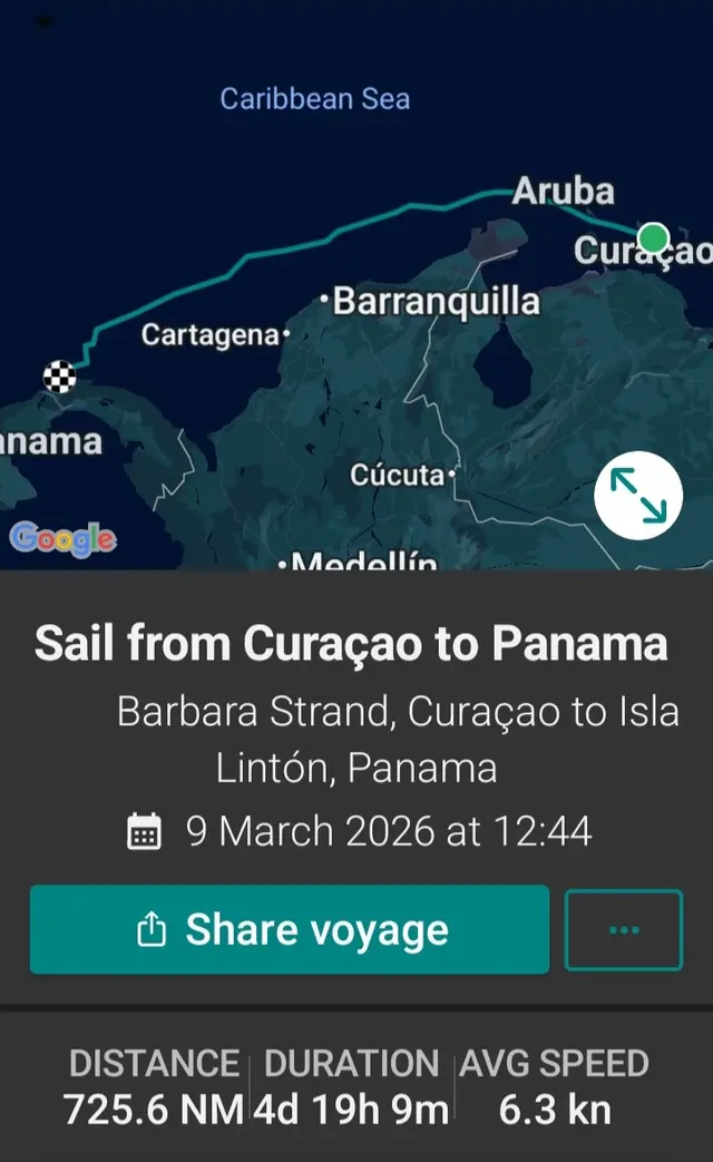 Etappenaufzeichnung Curacao - Panama Etappenaufzeichnung Curacao - Panama